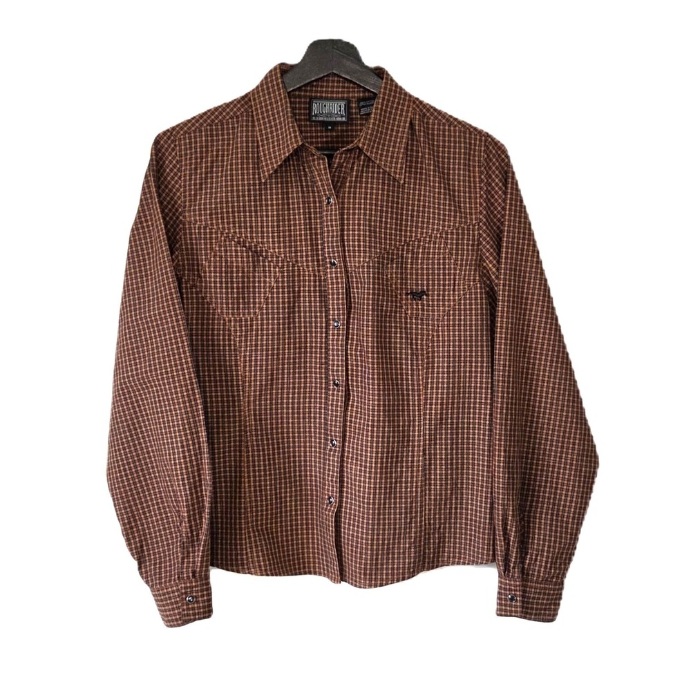 Vtg Roughrider by Circle T Women s Sz M Western Snap Shirt Smile Yoke Pockets